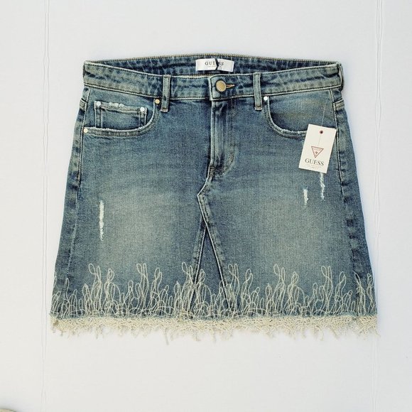New GUESS Embellished Denim Mini Skirt sz 27 - Picture 1 of 7